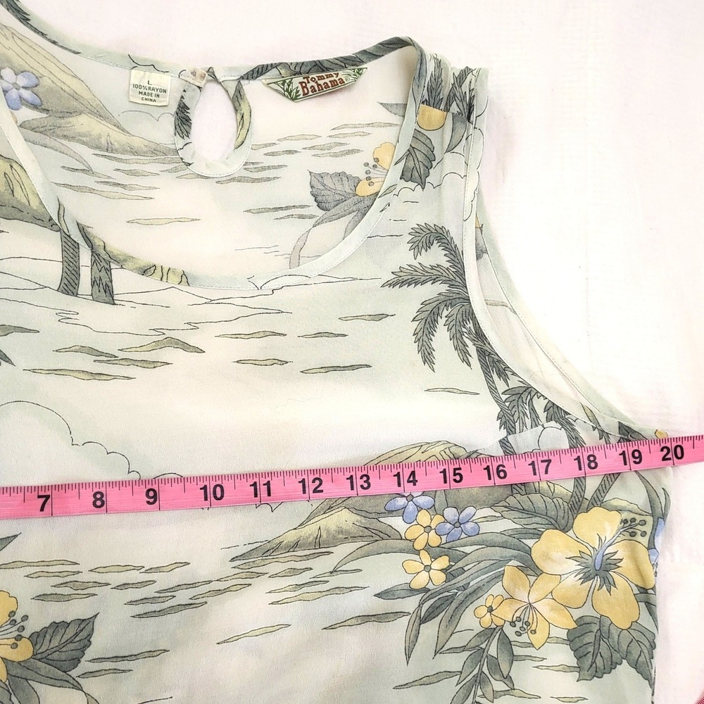 Tommy Bahama Tropical Palm Tree Hibiscus Rayon Shift Dress White Green L - Picture 7 of 8